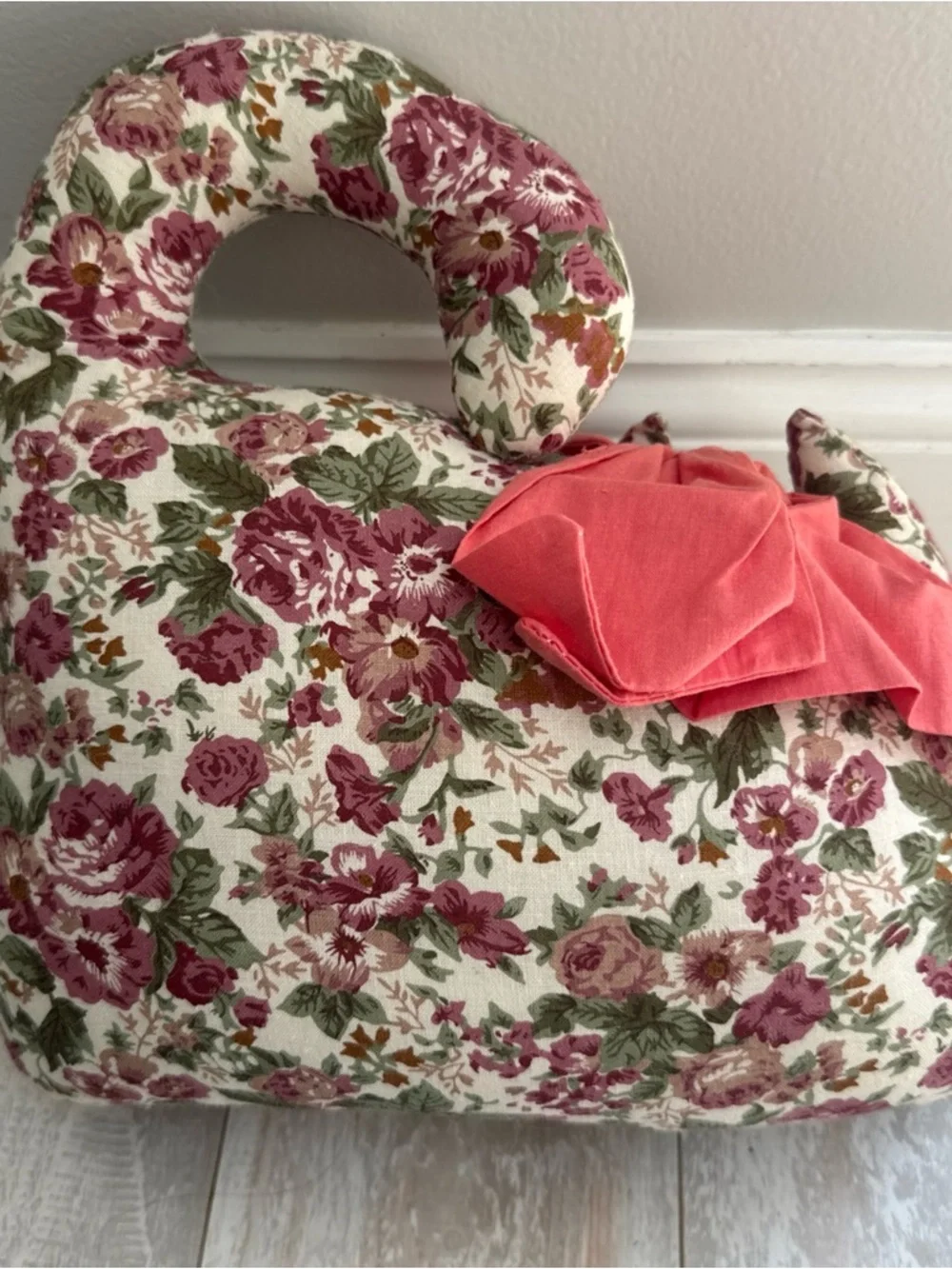 Vintage weighted plush cat‎ shelf sitter pillow country cottage core floral
